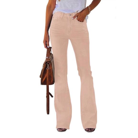 High Waisted Jeans Flare Stretch Boyfriend Bootcut Casual Denim Pants - Picture 2 of 5